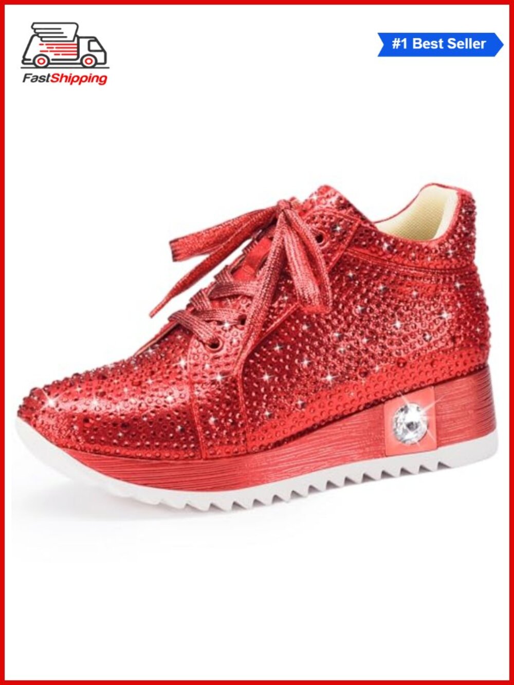 ✨ Glitter Sneakers Platform Wedge High Top Sparkly Rhinestone Sequin Women's